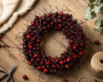 Artificial Cherry Berry Wreath | 10 Inch Red Front Door Decor
