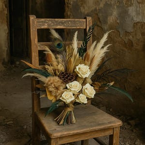 Dried Bohemian Bouquet With Pampas and Roses - Summer Bouquet - Wedding Bouquet