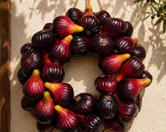 Artificial Fig Wreath 28cm | Realistic Purple Fruit Farmhouse Door Decor