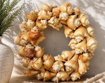 Seashell Candle Wreath, Beach Nautical Centerpiece, Coastal Farmhouse Decor, Ivory Cream Shells