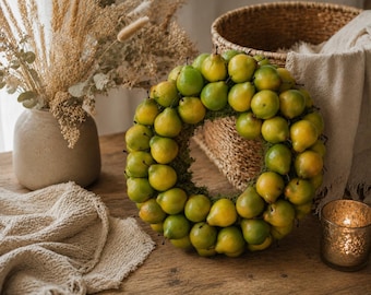Artificial Pear Wreath 25cm | Realistic Farmhouse Door Decor, Rustic Kitchen Hanging