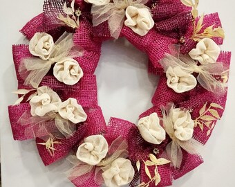 14" Burlap and Gaza Wreath - Handcrafted Wreath - Hanging Wreath - Year Around Decoration