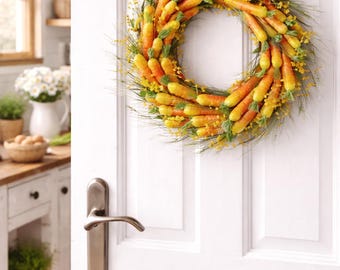 Carrot Wreath Spring Door Decor, Rustic Farmhouse Bunny Accent