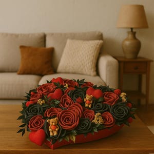 Heart Rose Box with Teddy Bears: Romantic Sola Flower Gift