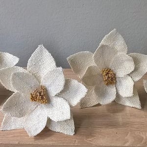 Wholesale 4 x Burlap White Poinsettia Heads - Christmas Decoration - SMALL SIZE