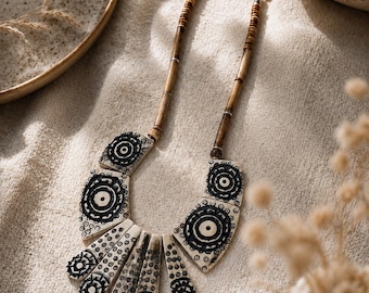 Handmade Tribal Statement Necklace, Wooden Bead Collar, Ethnic Boho African Inspired Jewelry