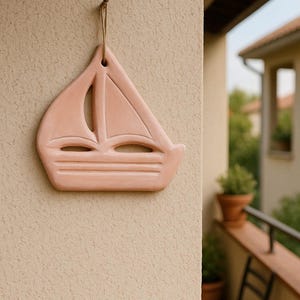 Hanging Clay Boat: Nautical Wall Art (11.5 x 12 cm)