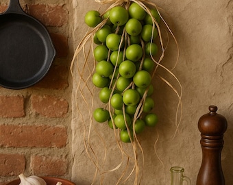 Artificial Green Apple Garland - Rustic Farmhouse Wall Decor - Mediterrenean Kitchen Hanging - Fruit Decoration