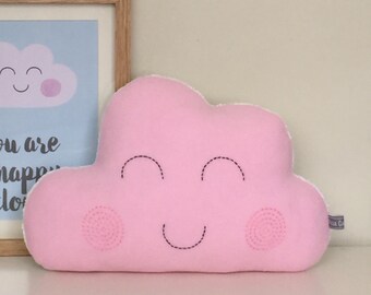 Happy Cloud Cushion, Pink cloud, Pillow Plush, Nursery Decoration, Embroidered pillow, Children pillow, Kids bedroom