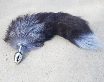 Fox Tail Butt Plug - Black Stainless Steel with Large Faux Fox Tail Cosplay Anime Sexy Cute Animal Furry Mature