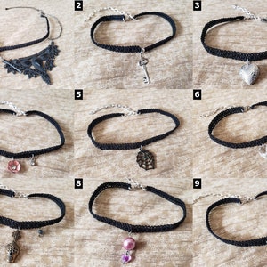 Lace Choker Necklaces Various Styles: Crown, Fairy, Wing, Key, Flower, Butterfly, Shark Tooth, Heart, Snowflake, etc image 1