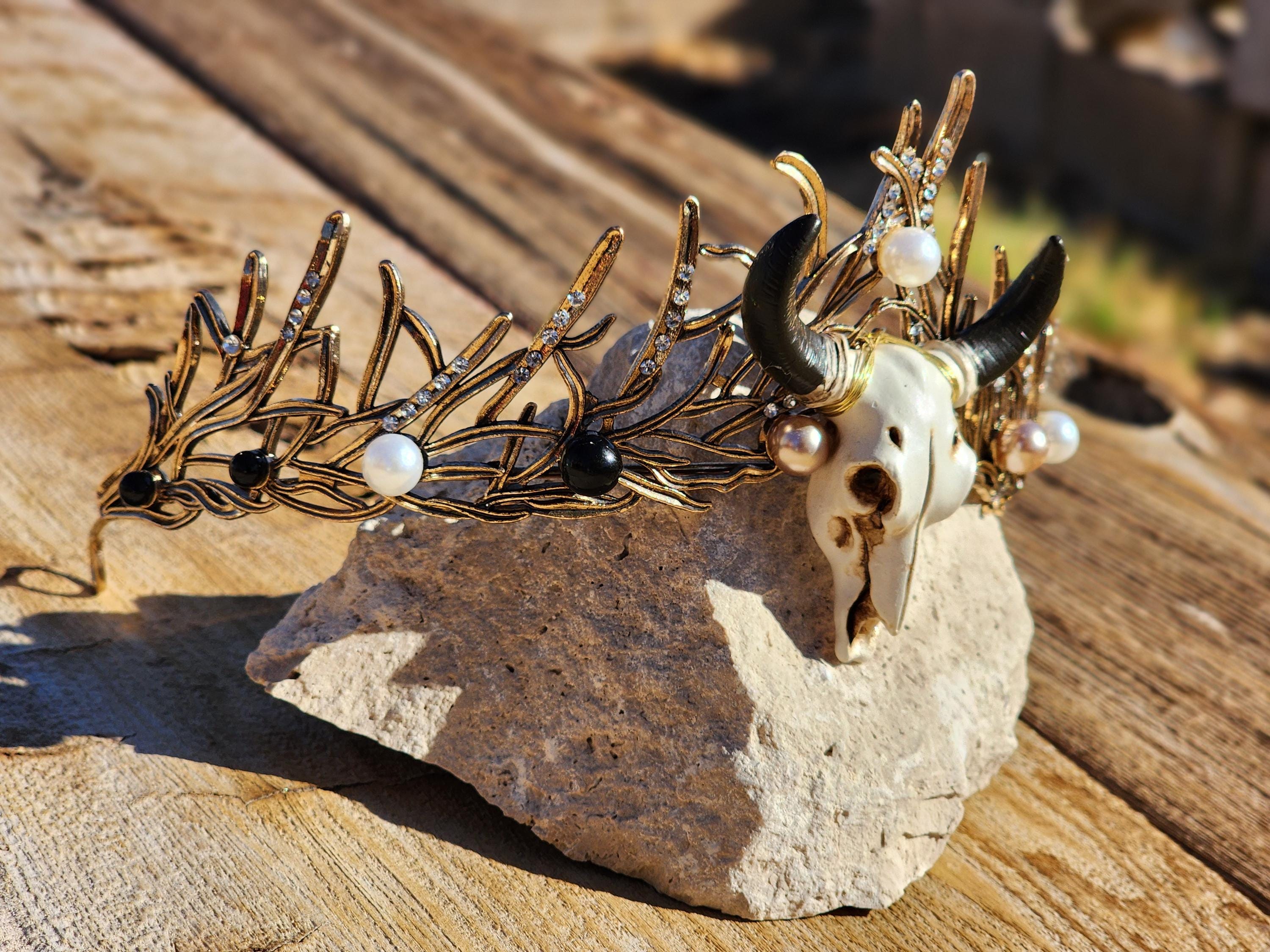 Gothic Goat Gothic Goat Skull Tiara Crown – Antler Headpiece With Pearls & Crystals ...