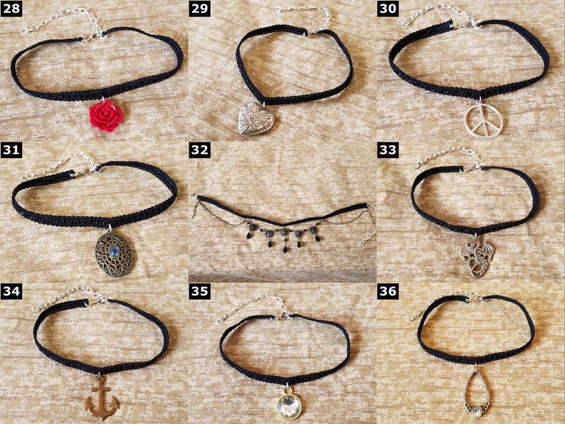 Lace Choker Necklaces Various Styles: Crown, Fairy, Wing, Key, Flower, Butterfly, Shark Tooth, Heart, Snowflake, etc image 4