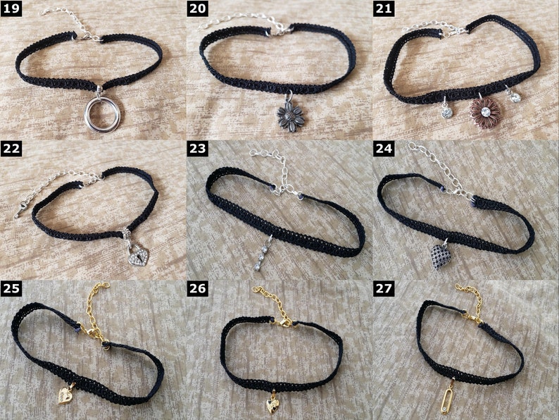 Lace Choker Necklaces Various Styles: Crown, Fairy, Wing, Key, Flower, Butterfly, Shark Tooth, Heart, Snowflake, etc image 3