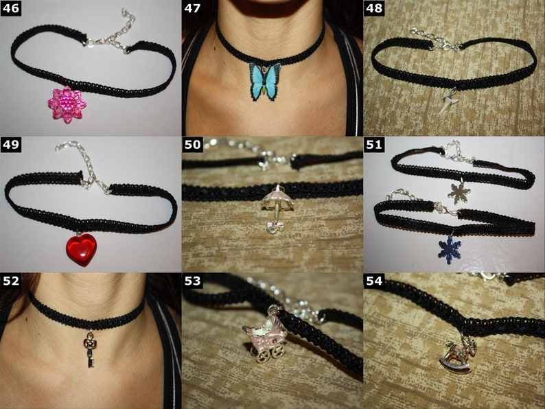 Lace Choker Necklaces Various Styles: Crown, Fairy, Wing, Key, Flower, Butterfly, Shark Tooth, Heart, Snowflake, etc image 6