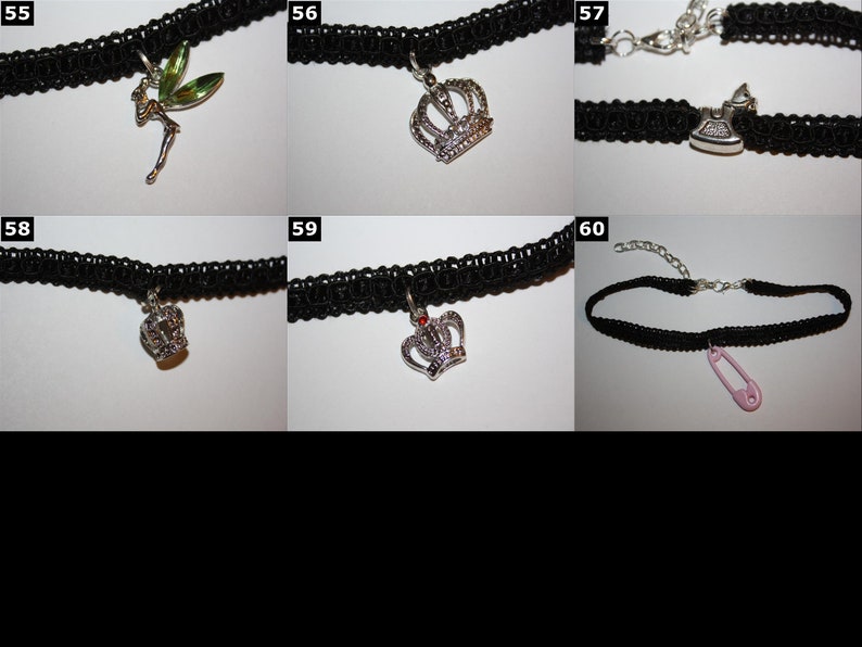 Lace Choker Necklaces Various Styles: Crown, Fairy, Wing, Key, Flower, Butterfly, Shark Tooth, Heart, Snowflake, etc image 7