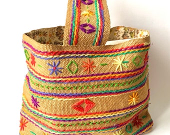 Vintage South American Textile Woven Embroidered & Colorful Market Tote Bag