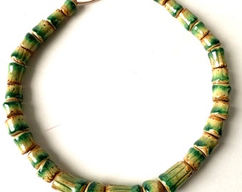 Green Ombré Graduated Cylinder Bead Choker Necklace Mid-Century Boho Inspired