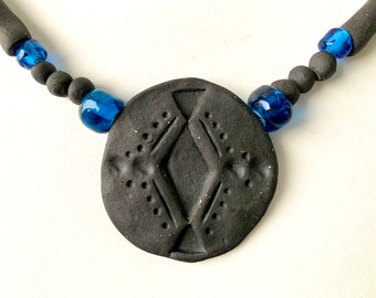 Matte Black Clay & Blue Lampworked Bead Statement Necklace