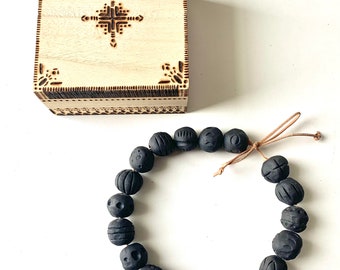 Matte Black Stoneware Bead Choker Necklace & Wood Gift Box Statement