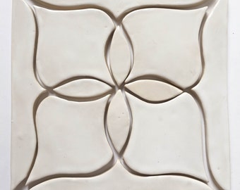 8" Tile Stoneware USA Made Artisan Custom Flower OOAK Bath Kitchen Floor Architectural Accent Statement Interior Design Floral