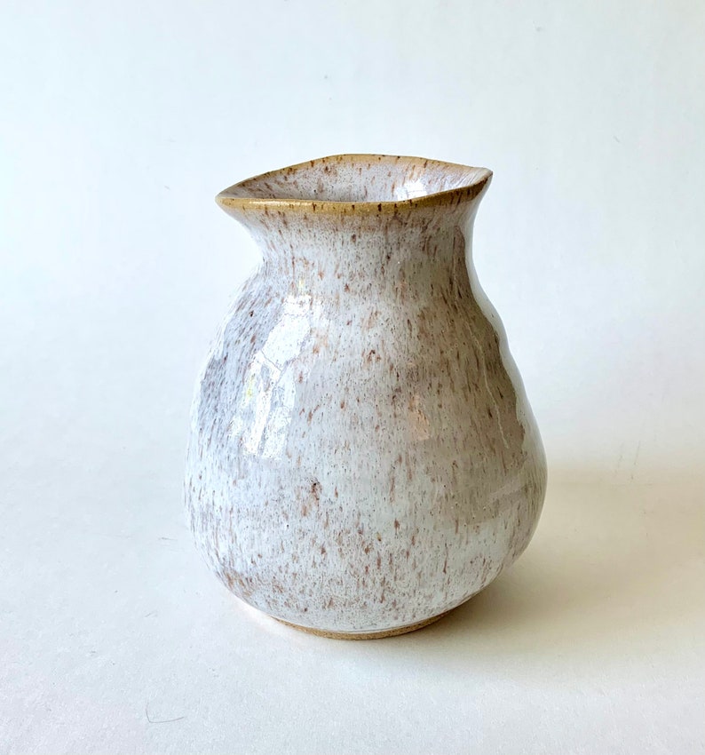 ONE ABAILABLE Hand Formed/Wheel Thrown 7 Stoneware Speckled White Flower Vase image 1