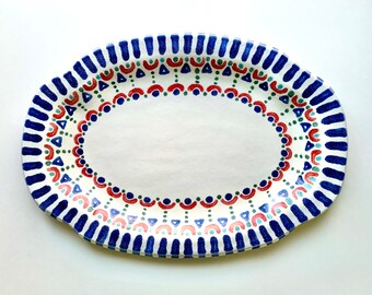 A Ready-to-Ship, XL, Easter, Mother’s Day, Platter, OOAK, 18” Party Plate, Pattern, Ceramic, Charcuterie,  Scandinavian, Hygge, Fun, Happy