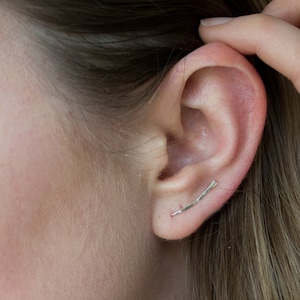 Baby Hammered Ear Climber, Ear Climber Earrings, Tiny Ear Crawler, Ear Pin, Ear Cuff, Minimalist Earrings, Silver Ear Climber, Bar Earrings