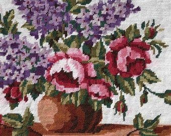 Vintage finished floral needlepoint tapestry