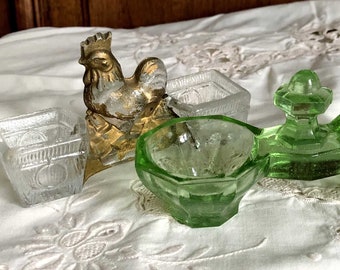 Lot of 2 antique French pressed glass salt and pepper cellars