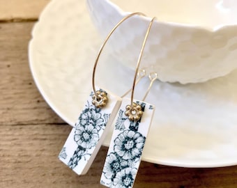 Recycling antique French transferware ironstone earrings