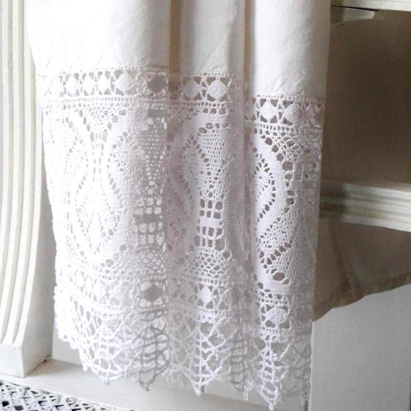 French vintage pure linen and lace cradle baby sheet, vintage lace curtain, vintage pure linen bedding