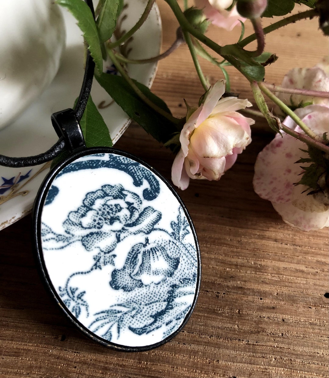 Recycling Antique French Transferware Ironstone Pendant, Broken Old ...