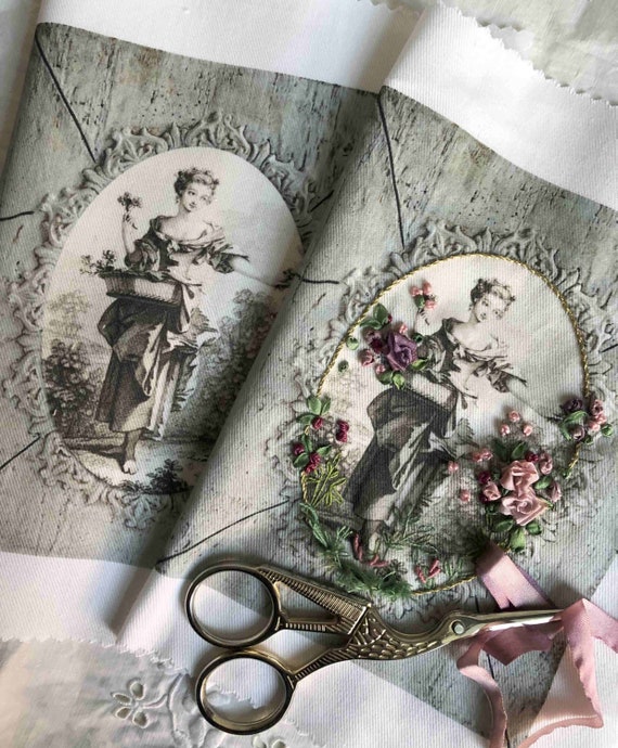 Coupon De Tissu Ameublement Floral Vintage Shabby Chic - Coton 150x150 Cm, Neuf, Fait Main