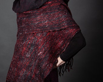 Black and Red Felt Scarf "Life Lines"