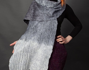 Black and White Felt Scarf "Transitions"