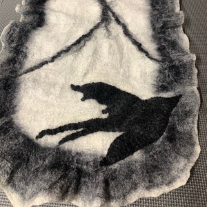 Felted Scarf:&quot;Black Bird&quot; (Felted scarf,ruffles, merino wool, silk, wrap shawl, felted art, handmade, Made to order)