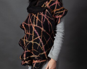 Black and Orange Felt Scarf "Crisscross"