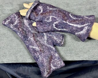 Purple fingerless Felted Mittens