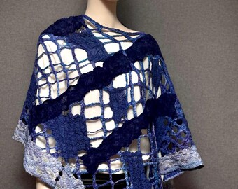 Felted Azure Bolero – a captivating fusion of light blue, indigo, and white, artfully crafted to inspire.