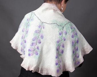 Nuno felt Cream Bolero Shrug "Wisteria" (Nuno felted cardigan, merino wool, silk, felted art, handmade)