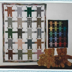 May include: A page titled "JELLY BEARS" showing two quilts with bear-shaped patterns in different colours. Several teddy bears are in front of the quilts. The copyright notice reads "© 1989 KATHLEEN STEINKE."