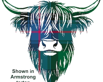 Scottish Tartan cross stitch pattern - Highland Cow Silhouette