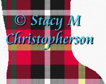 Scottish tartan Christmas stocking cross stitch pattern