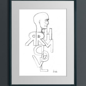 Typografie Kopf - Zeichnung - Original Kunstwerk und Kunstdrucke