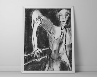 Charcoal Drawing - Dark Art - Fallen Angel - Unique Artwork and Art Prints