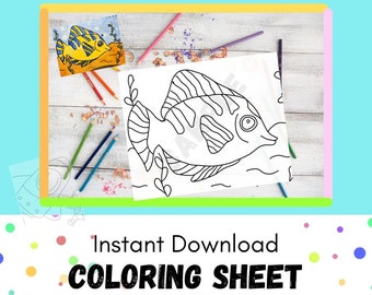 INSTANT DOWNLOAD PRINTABLE - Coloring Sheet - Tracer - Angelfish- Traceable- Under Water - Sea - Ocean