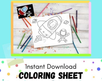 INSTANT DOWNLOAD PRINTABLE - Coloring Sheet - Tracer - Outer Space- Traceable- Science - Planets - Astronaut - Solar System