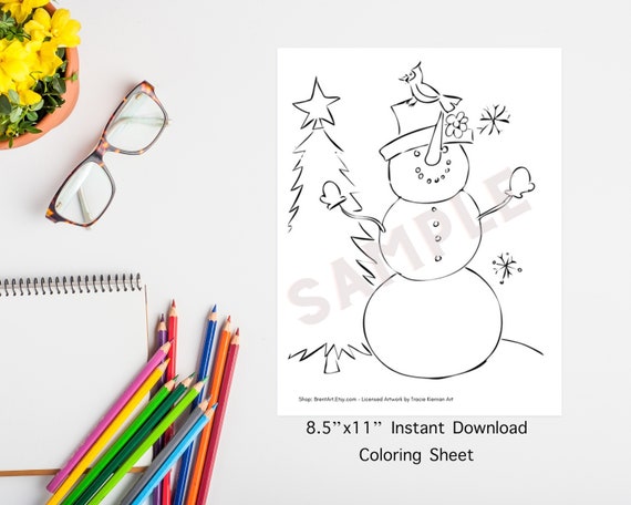 INSTANT DOWNLOAD PRINTABLE  Coloring Sheet  Tracer  Snowman