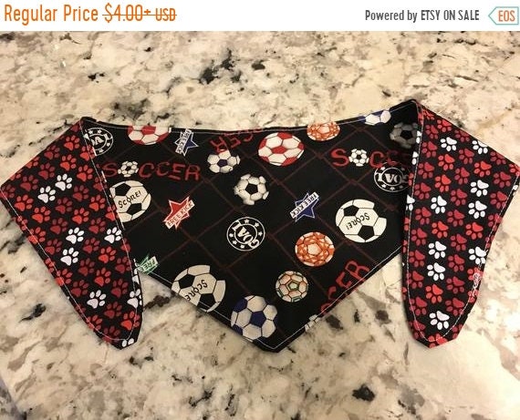 Tie-On Dog Bandana in Soccer Ball and Paw Prints XSSM